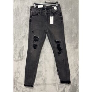 NWT'S Judy Blue Jeans Skinny Fit JB82191BK Patch Black Distressed Size 9 29